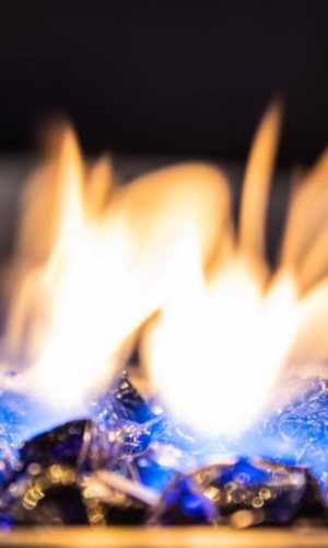 A close-up of the flames in a home fire pit